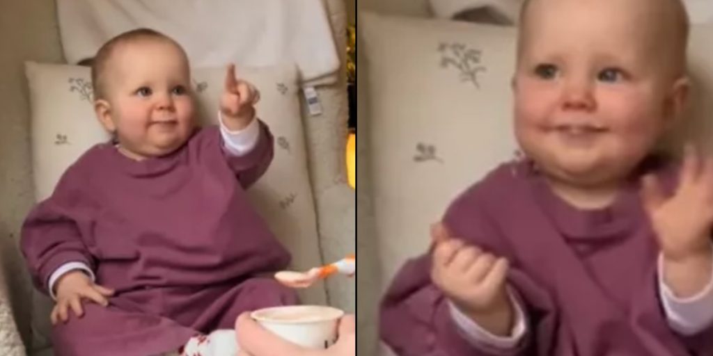 Baby fik øje på sin bedstefar i vinduet: Nu er hendes bedårende reaktion blevet set af millioner verden over