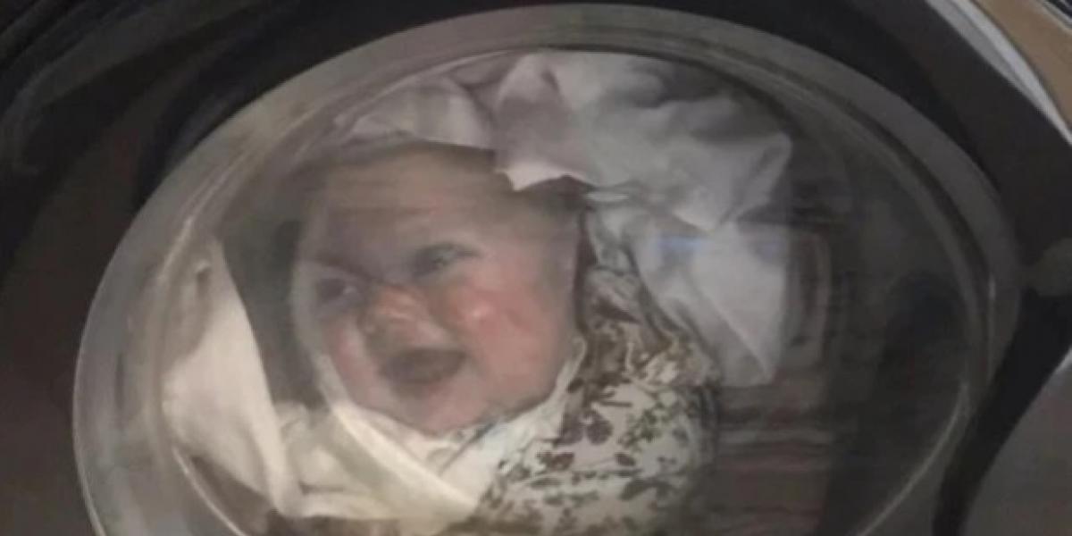 Far fik et kæmpe chok: Så baby i vaskemaskinen
