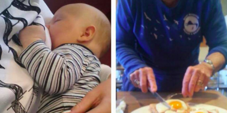 Hun sætter sig til at amme på en restaurant, da en ældre kvinde kommer hen og tager hendes bestik