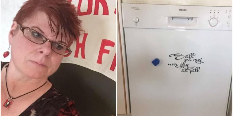 Beskeden på opvaskemaskinen på arbejdsplads fik Christina til at se rødt