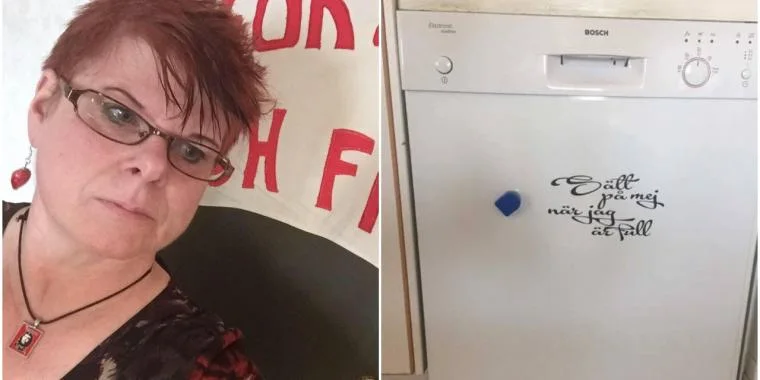 Beskeden på opvaskemaskinen på arbejdsplads fik Christina til at se rødt