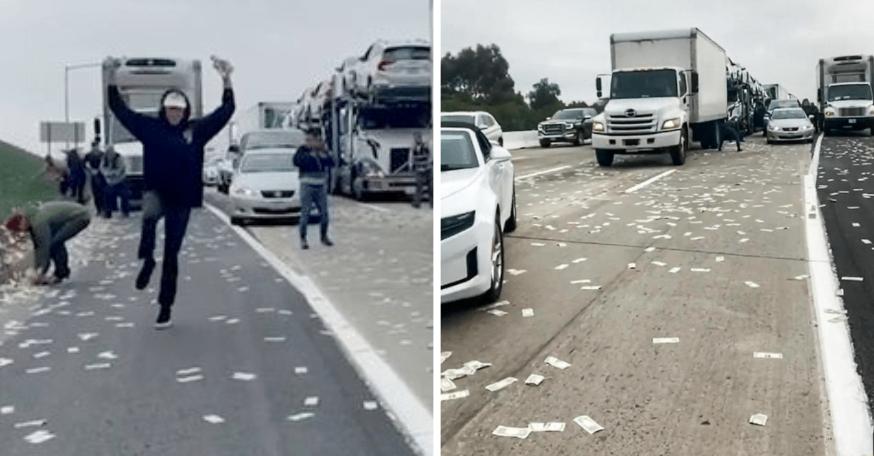 Bilister amok efter pengetransport taber millioner på motorvej