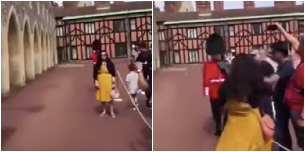 Kvindelig turist stiller sig i vejen for garder: Se nu hvad der sker