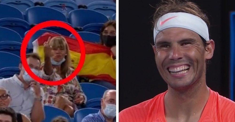 Tilskuer giver Rafael Nadal fingeren under Australian Open, men han får det sidste grin