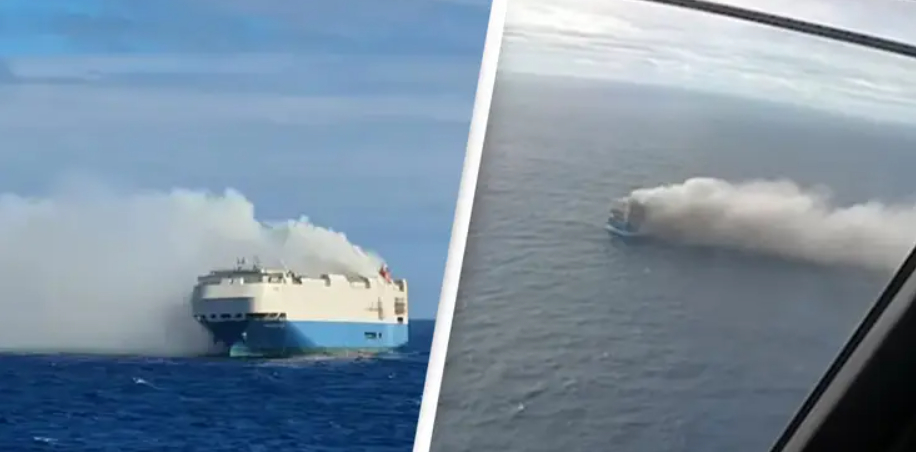 Flere tusinde luksusbiler er i brand midt ude på havet