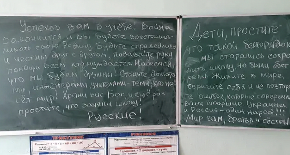 Russiske soldater efterlader uventet besked til elever efter at have smadret deres skole