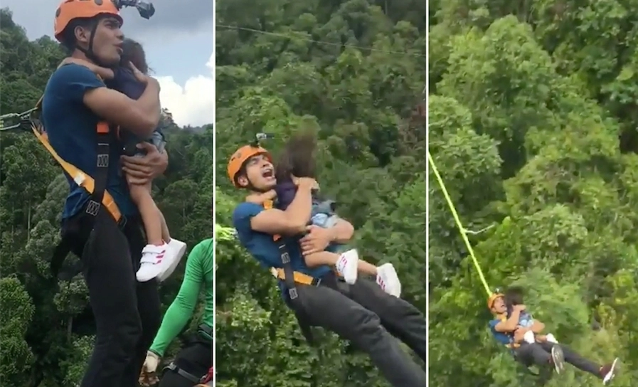 Far forarger med hårrejsende video: Bungeejumper fra bro med 2-årig datter