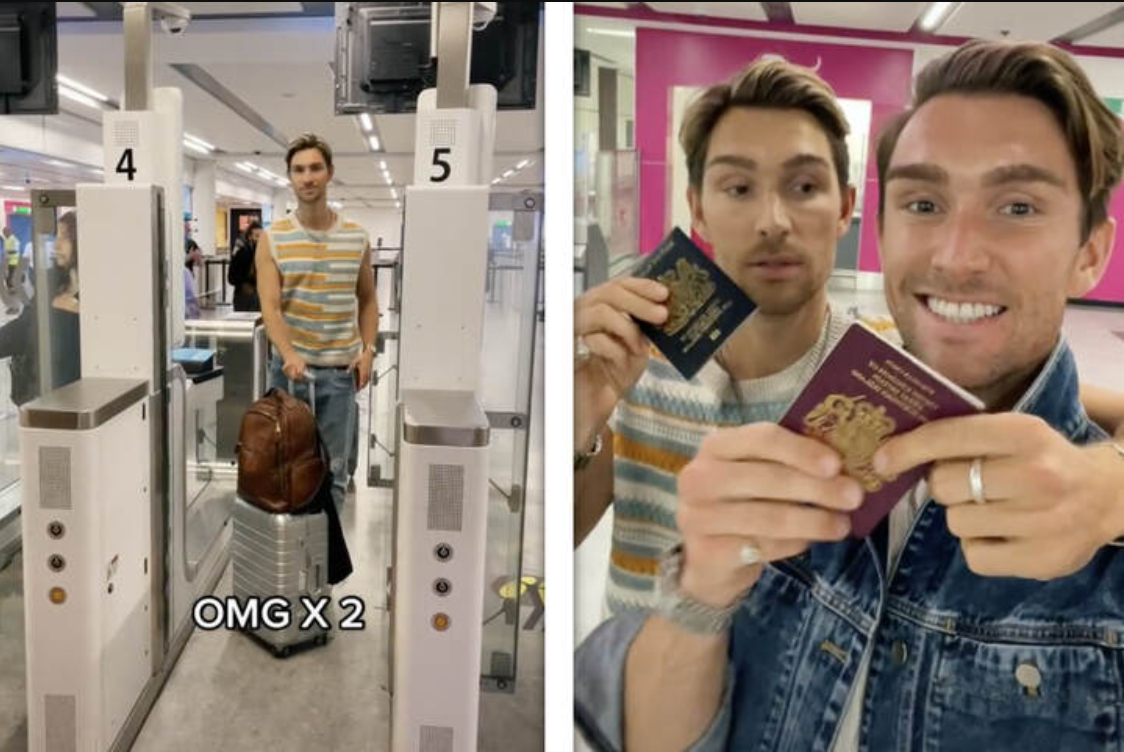 Tvillinger bytter pas i lufthavnen: Hvad der så sker, vækker forundring