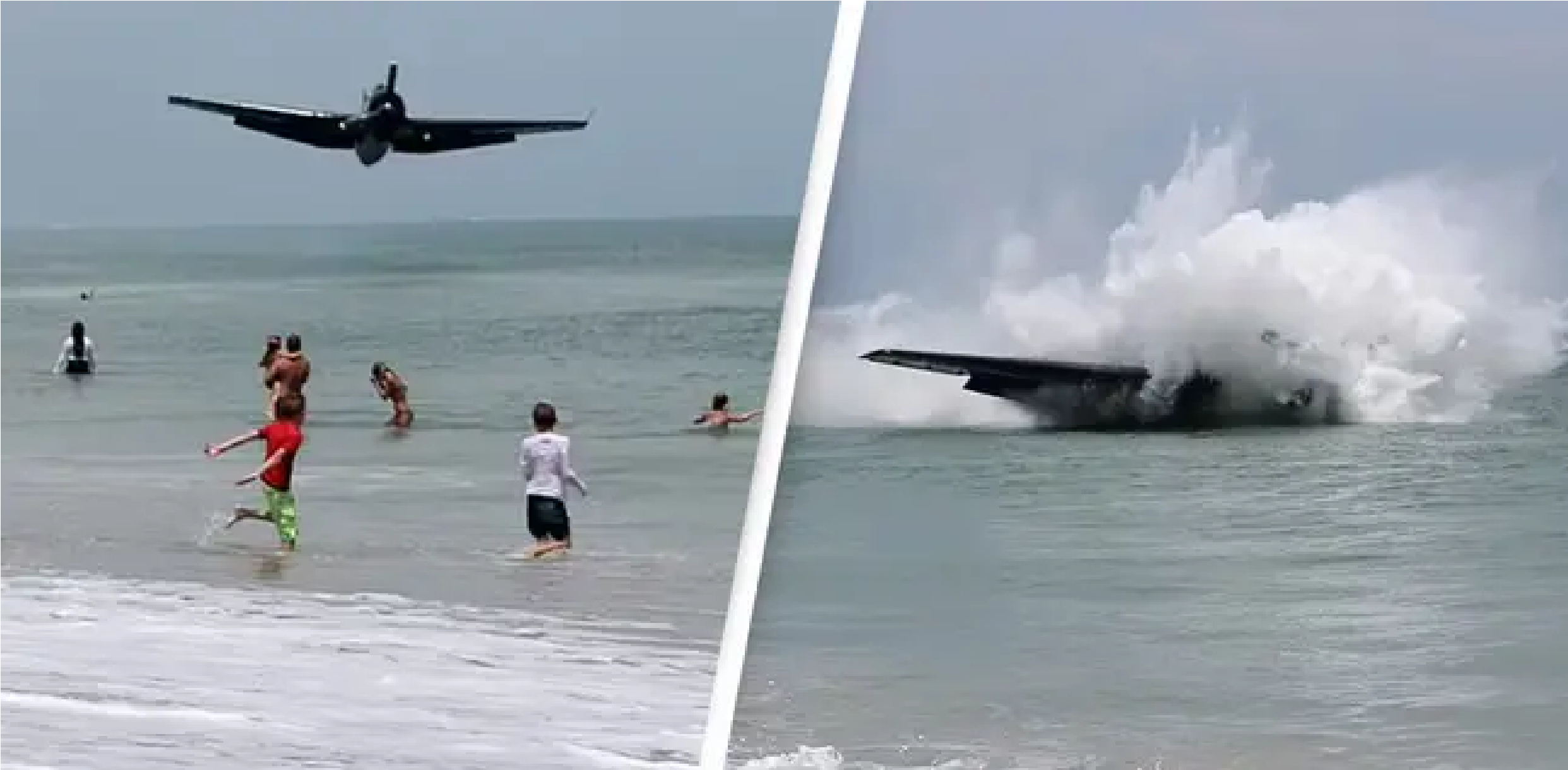 Krigsfly tvunget til nødlanding midt på badestrand